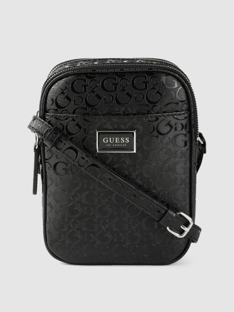 

GUESS Women Black Brand Logo Textured Structured Sling Bag