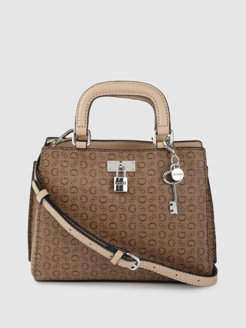 

GUESS Brown Brand Logo Print Structured Handheld Bag