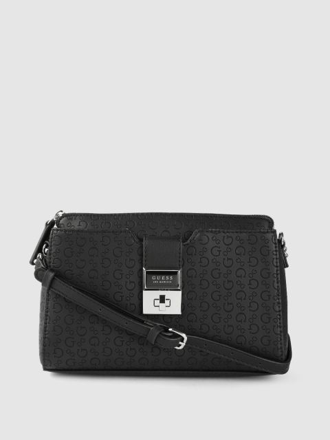 

GUESS Black Brand Logo Textured Structured Sling Bag