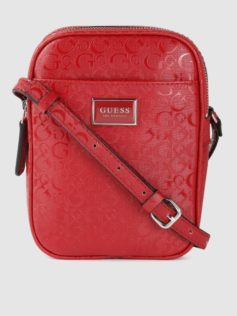 

GUESS Women Red Brand Logo Textured PU Structured Sling Bag