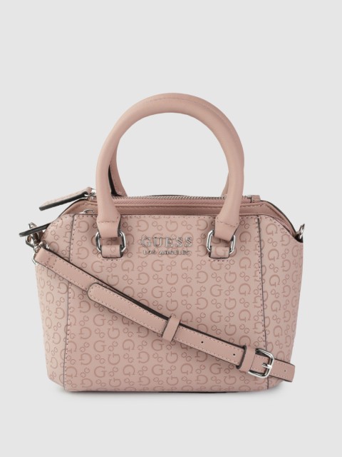 

GUESS Women Mauve Brand Logo Textured Structured Handheld Bag