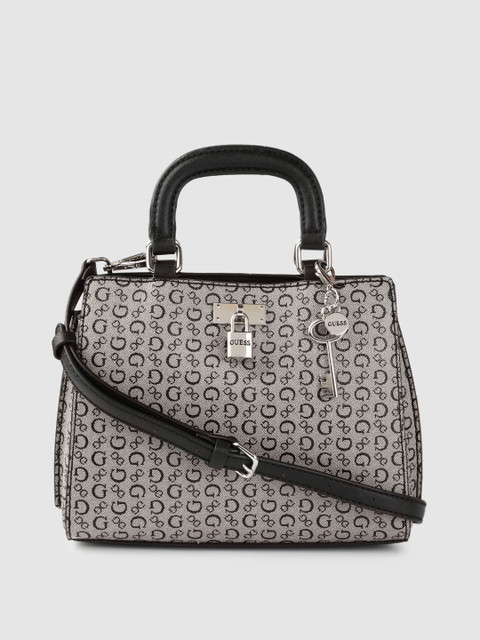

GUESS Women Grey Brand Logo Print Structured Handheld Bag