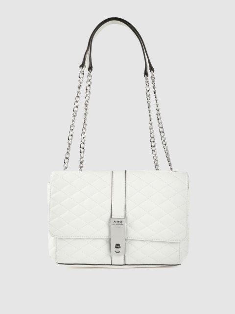 

GUESS Women White Solid Structured Shoulder Bag with Quilted Detail