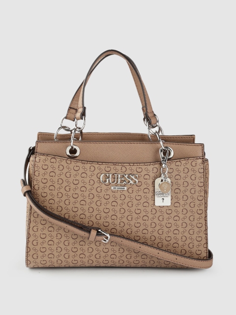 

GUESS Women Brown Band Logo Print Structured Handheld Bag