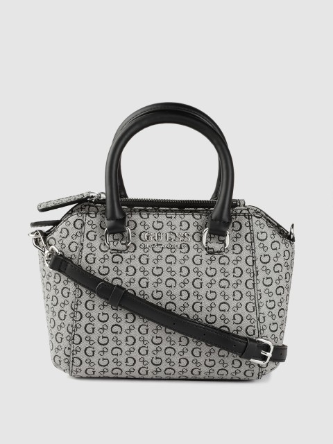 

GUESS Women Black Brand Logo Textured Structured Handheld Bag