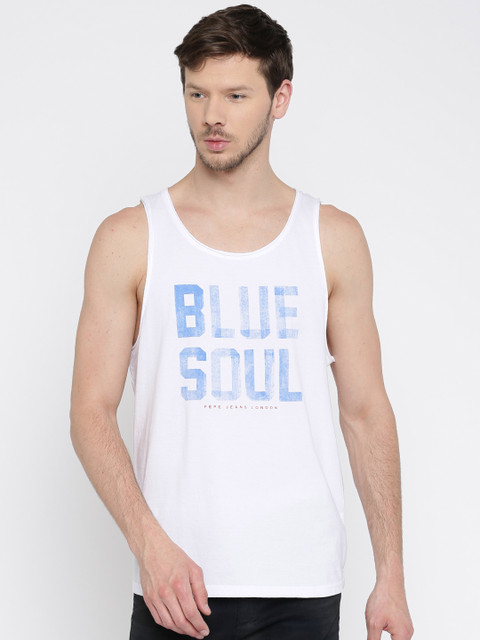 

Pepe Jeans Men White Printed Sleeveless T-shirt