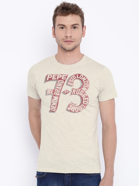 

Pepe Jeans Men Beige Printed Round-Neck T-shirt
