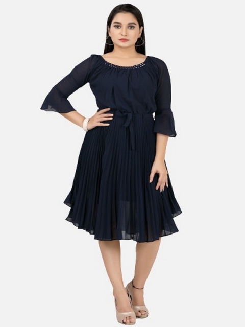 

POPLINS Navy Blue Layered Satin Dress