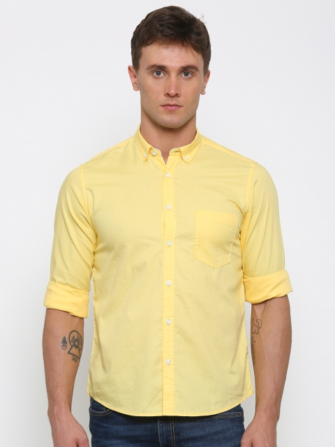 

Pepe Jeans Men Yellow Semi Fit Solid Smart Casual Shirt