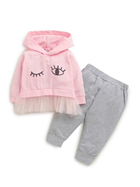 

Hopscotch Girls Pink & Bronze-Toned Printed Top with Joggers