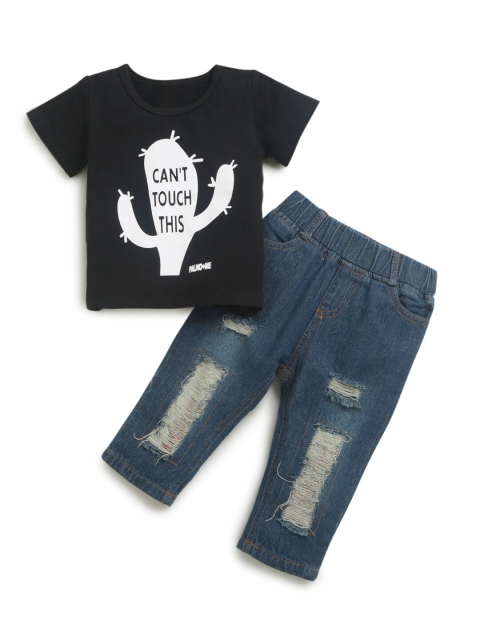 

Hopscotch Boys Black & Blue Printed T-shirt with Trousers