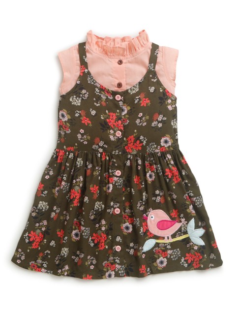 

Hopscotch Green & Peach-Coloured Floral Dress