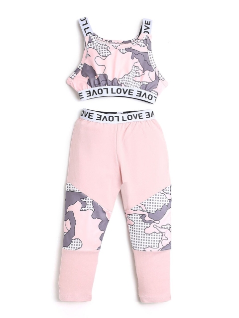 

Hopscotch Girls Pink & Black Printed Top with Trousers