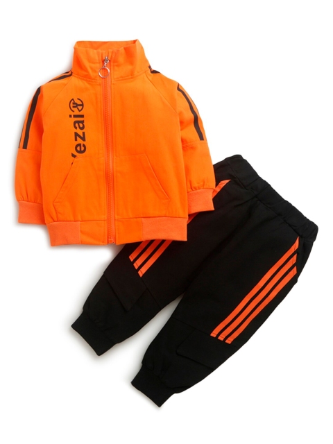 

Hopscotch Boys Orange & Black Printed Shirt with Joggers