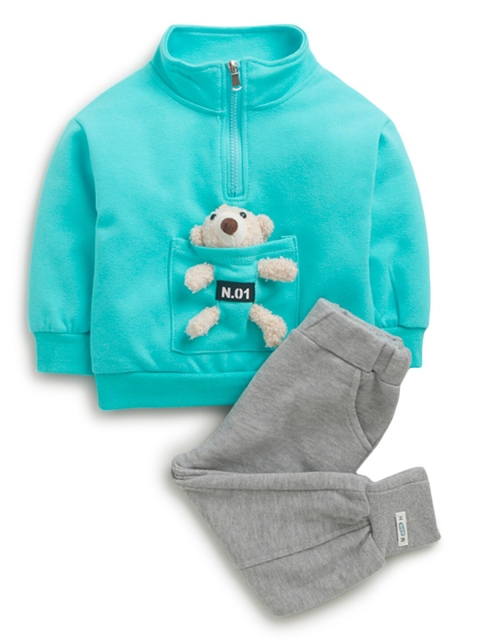 

Hopscotch Boys Turquoise Blue & Grey Pure Cotton Top with Trousers