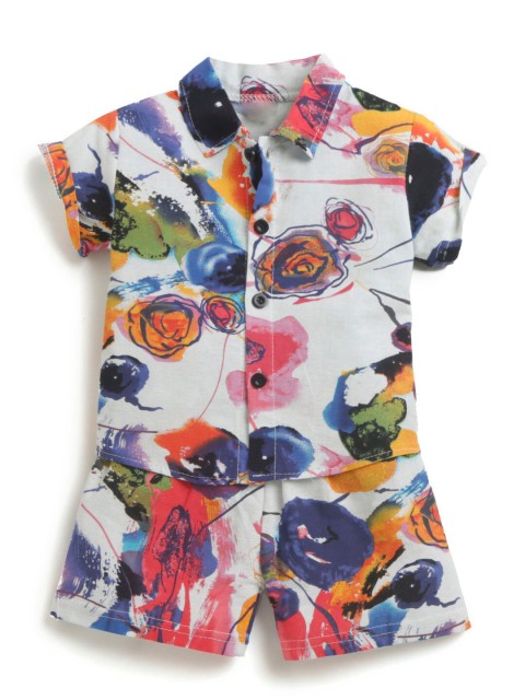 

Hopscotch Boys Red & White Printed Shirt with Shorts