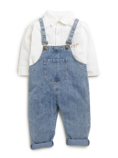 

Hopscotch Boys White & Blue Shirt with Dungaree