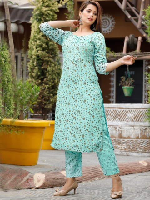 

SINGNI Women Blue Floral Printed Kurta