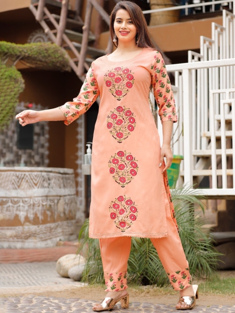 

SINGNI Women Orange Floral Printed Kurta