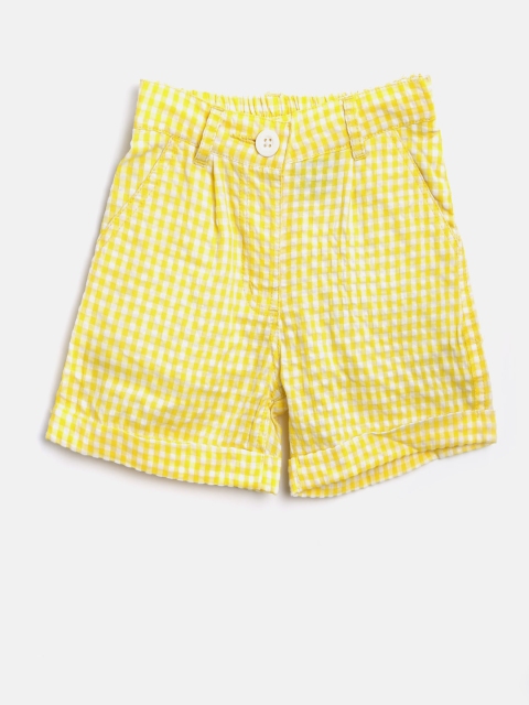 

612 league Girls Yellow Checked Shorts