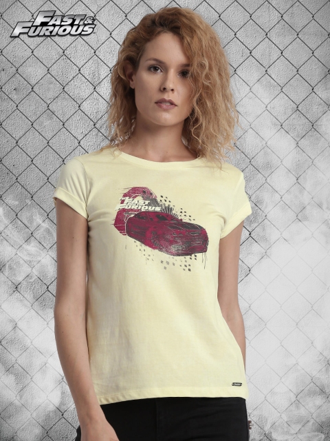 

Roadster Fast and Furious Women Beige Printed T-shirt