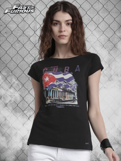 

Roadster Fast and Furious Women Black Printed T-shirt