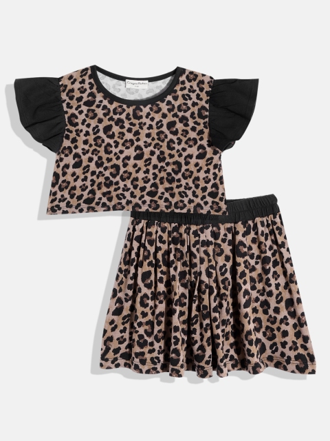 

CrayonFlakes Girls Brown & Black Cheetah Print Top with Skirt