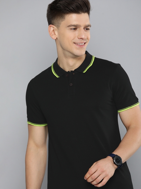 

Mast & Harbour Men Black Polo Collar Pure Cotton T-shirt