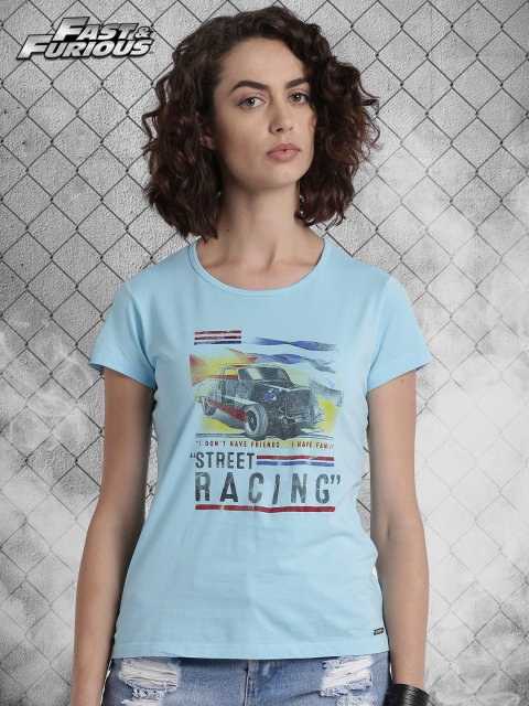

Roadster Fast and Furious Blue Printed Round Neck T-shirt