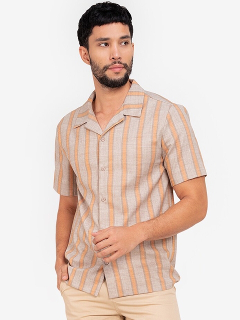 

ZALORA BASICS Men Peach-Coloured Striped Short Sleeve Casual Shirt