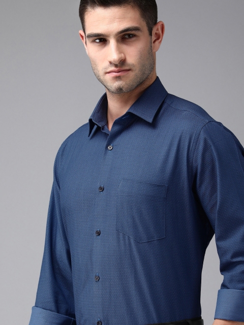

Van Heusen Men Blue Self-Design Custom Fit Pure Cotton Formal Shirt