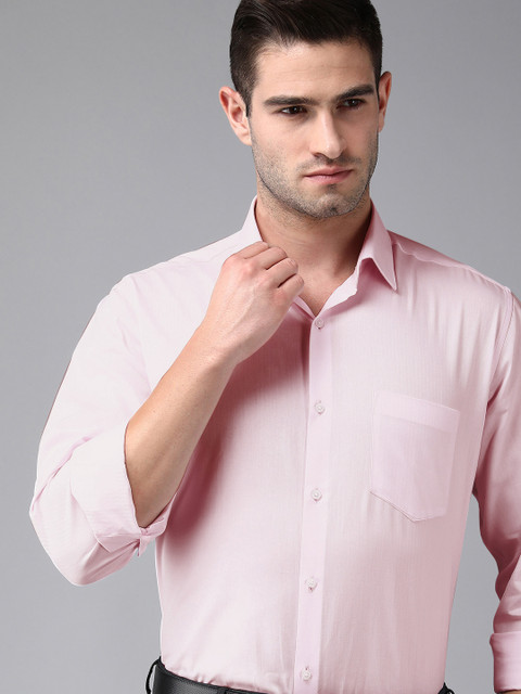 

Van Heusen Men Pink Textured Custom Fit Pure Cotton Formal Shirt