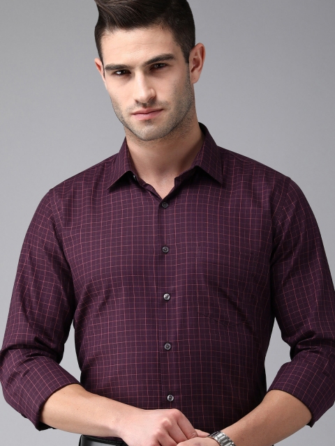 

Van Heusen Men Violet & Red Slim Fit Checked Pure Cotton Formal Shirt