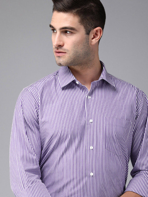 

Van Heusen Men Purple & White Custom Fit Striped Pure Cotton Formal Shirt