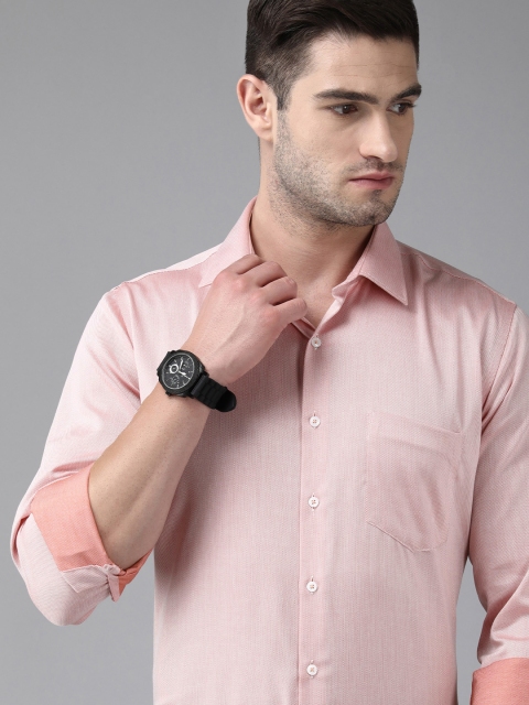 

Van Heusen Men Peach-Coloured Textured Slim Fit Formal Shirt