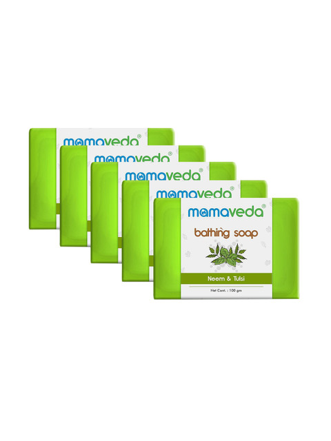 

Mamaveda Set of 5 Neem & Tulsi Bathing Soap 100 g Each, Green