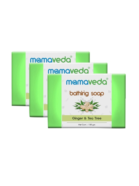 

Mamaveda Set of 3 Ginger & Tea Tree Bathing Soap 100 g Each, Green