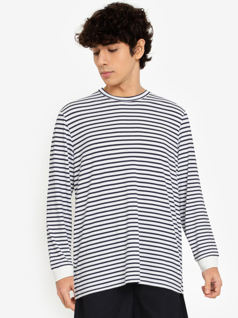 

ZALORA BASICS Men White & Navy Blue Striped T-shirt