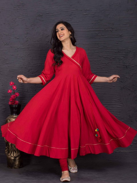 

YELLOW PARROT Women Red Anarkali Kurta