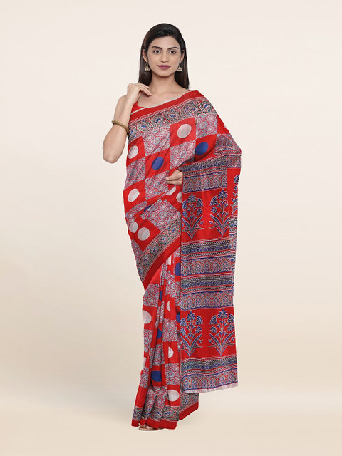 

Pothys Red & Blue Floral Pure Cotton Saree