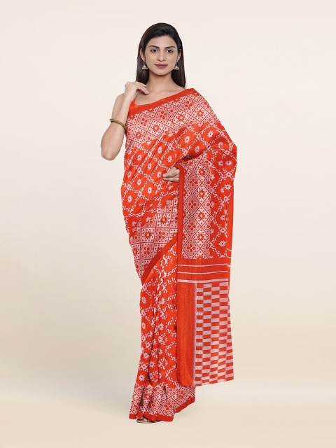 

Pothys Orange & White Ethnic Motifs Pure Cotton Saree