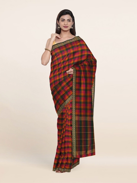 

Pothys Red & Green Checked Embroidered Pure Cotton Saree