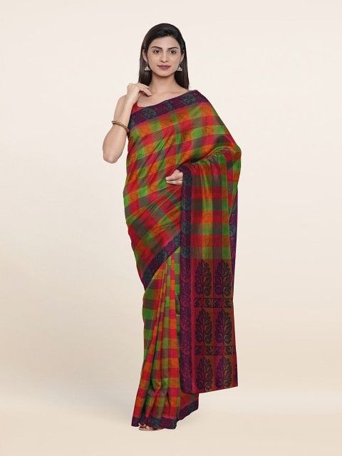 

Pothys Green & Red Checked Pure Cotton Saree