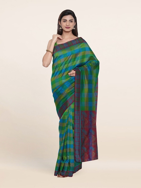 

Pothys Green & Blue Checked Pure Cotton Saree