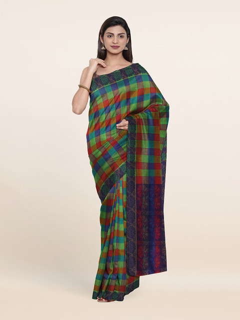 

Pothys Green & Red Checked Pure Cotton Saree