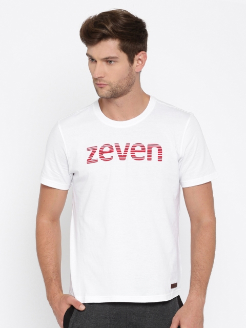 

Zeven Men White Printed Round Neck T-shirt