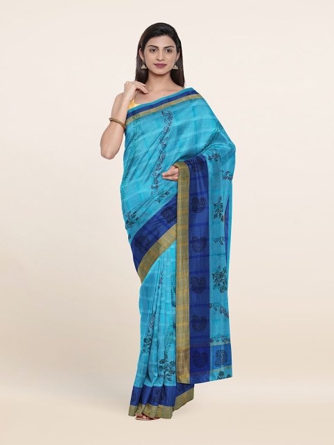 

Pothys Blue & Navy Blue Floral Pure Cotton Saree