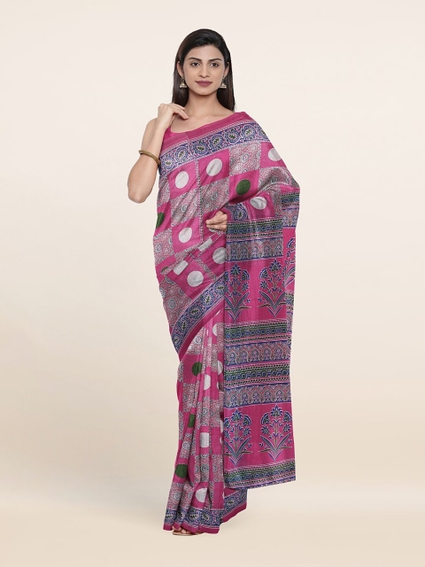 

Pothys Pink & Green Ethnic Motifs Pure Cotton Saree