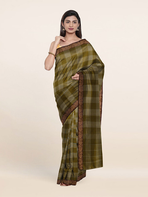 

Pothys Green & Brown Checked Pure Cotton Saree