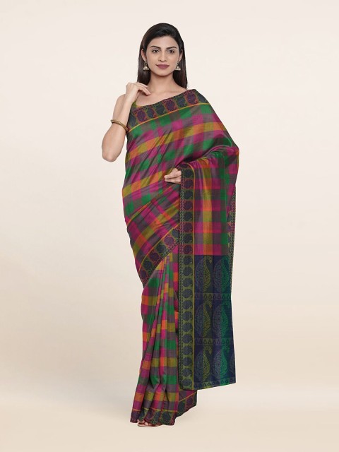 

Pothys Pink & Green Checked Pure Cotton Saree